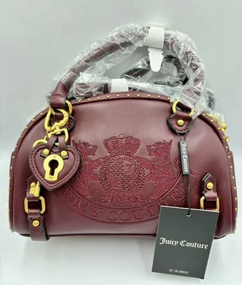 Juicy Couture Zweig Hunde Tasche Bowling Burgund Gold Schulter Herz Schlüssel Brandneu mit Etikett - Bild 1 von 4