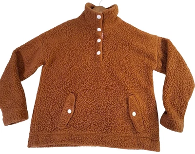 Pullover polar vintage J.Crew para hombre mediano marrón Sherpa bolsillos con cuello a presión Foto 1 de 4