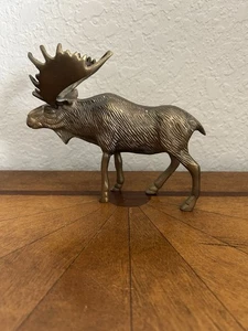 Vintage 5” Brass Moose Great Patina Figurative Collectable 3D Detailing *** - Picture 1 of 10