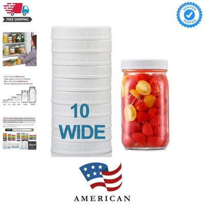 Paquete de 10] Tapas de tarro de albañil bucal AMPLIAS para bola, Kerr y más - Plástico blanco St... Foto 1 de 4