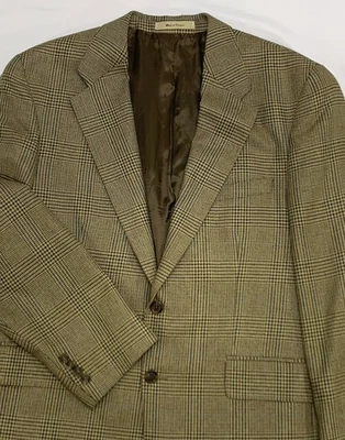 *Blazer de seda/lana a cuadros pata de gallo marrón/multicolor de colección Chaps Ralph Lauren 43R Foto 1 de 4
