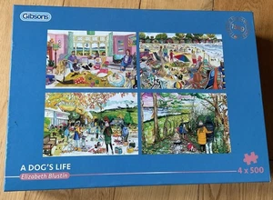Gibsons Jigsaw Puzzles 4 x 500 Piece - A Dog's Life -Winter Autumn Spring Summer - Picture 1 of 19