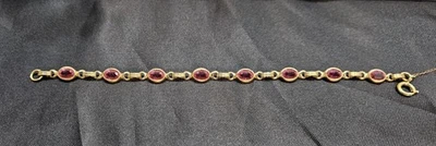 12k Yellow Gold-Filled 8 Stone Oval Cut Simulated Pink Sapphire Tennis Bracelet - Image 1 of 2