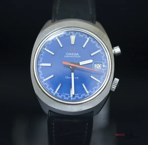 Vintage Omega Geneve Chronostop 146.009/146.010 - S/S 35x39mm w/ Blue Dial #X11 - Picture 1 of 9