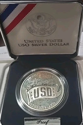1991-S USO Commemorative Silver Proof Dollar w/ OGP & COA - Image 1 of 2