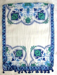 BUFANDA O CHAL ESTAMPADO AZUL GRANDE ROFFE de Nordstrom NUEVO CON ETIQUETAS - Imagen 1 de 3