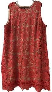 Dress Barn Size 24 Coral Lace Over Tan Liner Sleeveless Party Cocktails - Picture 1 of 8
