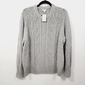 J.Crew Cozy Gray Pointelle Cable Pull Over Winter Sweater NEW Women's Size 2X - Bild 1 von 13
