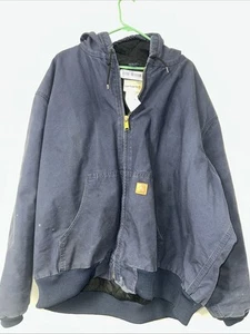 Carhartt Canvas Jacket 4XL Navy Blue 376-20 Hooded Insulated Duck Quilt Lined - Picture 1 of 18