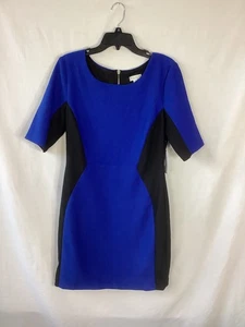 BISOU BISOU SIZE 14 DRESS POLY SPANDEX BLEND BLUE BLACK LINED LIGHT TEXTURE - Picture 1 of 10