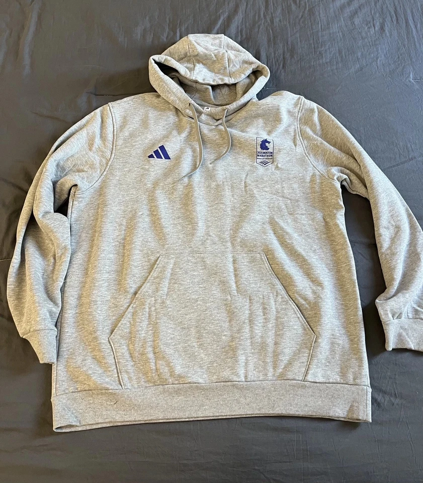 adidas Boston Marathon 2025 Womens Graphic Hoodie SZ M Grey Heather JW9347