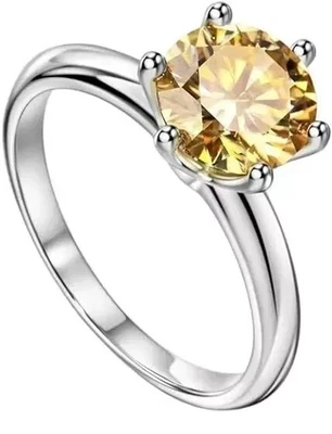 Anillo de diamantes amarillos naturales con forma redonda certificado de 5,00 quilates acabado en oro blanco VVS1 Foto 1 de 4