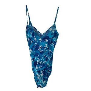 It Figures Swimsuit One Piece Blue Teal Floral Women’s Beaded 14 tummy Thinner - Picture 1 of 8