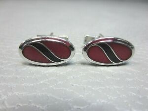 Contemporary Red and Black Enamel White Gold Plated Cuff Links 