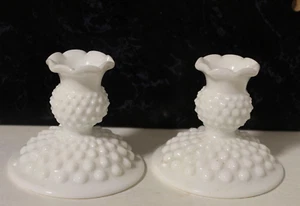 Pair of Vintage White Hobnail Milk Glass Candle Holder/Fenton? - Bild 1 von 4
