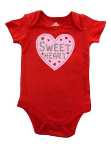 Infant Girls Red Sweetheart Bodysuit Valentine's Day Silver Sparkle - Picture 1 of 1