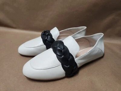 Rachel Zoe Dakota Trenzado Convertible Vero Cuoio Talla 10 Blanco Puntera Redonda Planos Foto 1 de 4