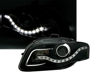 Scheinwerfer Set in Schwarz für Audi A4 B7 mit LED Tagfahrlicht Optik LEISTE - Bild 1 von 5