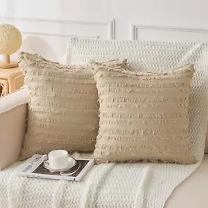 Pack of 2 Linen Cotton Couch Throw Pillow Covers 18X18 Inch, Decorative Couch Pi - Picture 1 of 12