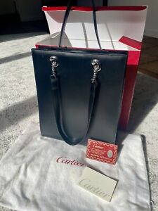 Authentic CARTIER Panther Bag Black Leather Made in France