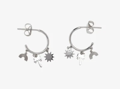 PENDIENTES HUGGIES PURA VIDA MAUI CHARMS, Plata, ¡Nuevos Con Etiquetas! Foto 1 de 4