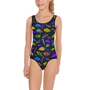 All-Over Print Kids Swimsuit "Swim Team" Tropical Fish, Designer Baran - Picture 1 of 21