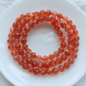 6.7mm Natural Golden Strawberry Sunstone Quartz Crystal Round Beads Bracelet