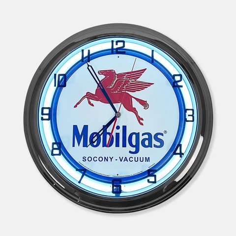 18" Mobilgas Socony Vacuum Metal Sign Designed White Neon Clock Cover
