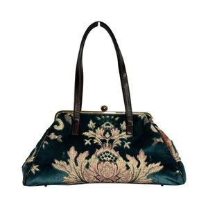 Glenda Gies Chenille Tapestry Handbag  Carpet Bag Turquoise Purse - Picture 1 of 22