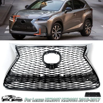 For Lexus NX200T NX300H 2015-2017 F Sport Front Bumper Grille Chrome Black Mesh - Imagem 1 de 4