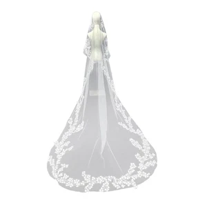 Single Tiers Wedding Veil Cathedral Bride Veil with Hair Comb for Ceremonies - Photo 1/8