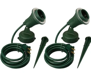 2 Pack Outdoor Floodlight Fixture with Stake (6-Feet Cord, 120V, Green)  - Picture 1 of 2