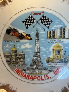 Indianapolis 500 Vintage Souvenir Plate Gold Trim - Picture 1 of 2