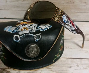 Vintage Ed Hardy Speed Kills Tattoo Crystal Bronze Sunglasses And Case EHS- 019 - Picture 1 of 9