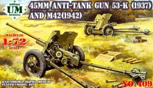 Pistola antitanque UMmt 1/72 409 Segunda Guerra Mundial Ejército Rojo Soviético 45 mm 53-K (M1937) y M42 (1942) - Imagen 1 de 2