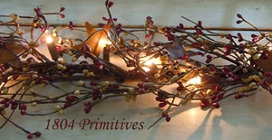 End to End Lighted 40" Pip Berry Garland ~ BURGUNDY and GOLD with 2" Rusty Stars - Picture 1 of 2