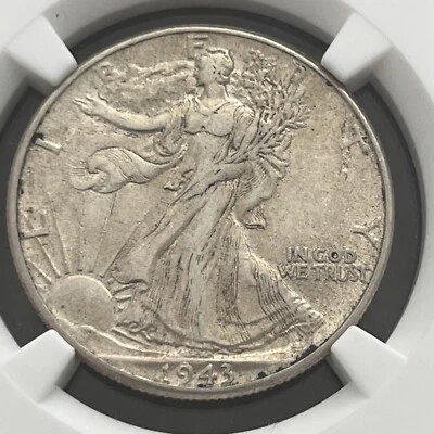1943 50C ERROR NGC AU 55 OBVERSSE LAMINATION WALKING LIBERTY  - Image 1 of 4