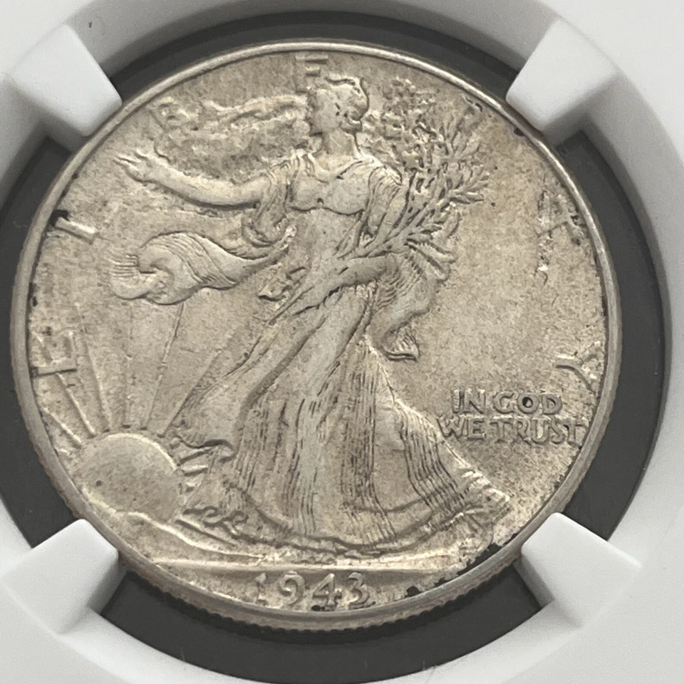 1943 50C ERROR NGC AU 55 OBVERSSE LAMINATION WALKING LIBERTY  - Image 1 of 4