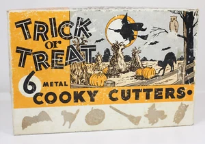 1950s Trick or Treat 6 Metal Cooky Cutters Cookie Cutters with Original Box - Picture 1 of 12
