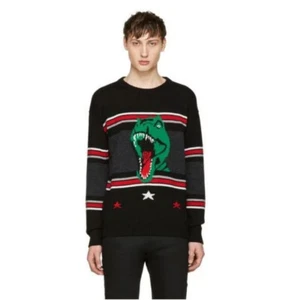 Saint Laurent SS16 T-Rex Sweater Black/Grey Dinosaur Mens S Oversized Knit Hedi - Picture 1 of 8
