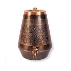 Copper Water Dispenser 5 Litre, Matka Pot with Tap and Embossed Design