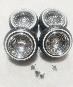 1/18 scale  chrome wire rims with white wall tires and  2 prong knock offs - Picture 1 of 4