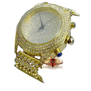Yellow Gold Tone Men's 6 Row Custom Band Dial Simulated Diamond Joe Rodeo Watch - Picture 1 of 4