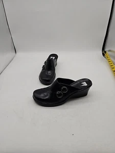 Clarks Black Leather Clogs Sandals Slide On Womens Size 8 M Double Strap - Picture 1 of 6