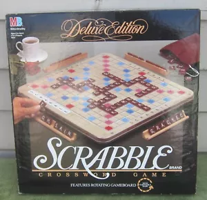 Vintage 1989 DELUXE SCRABBLE Crossword Game REVOLVING TURNTABLE BOARD Near Mint - Picture 1 of 8