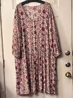 NEW Woman Within Sz 24W Dress Long Sleeve Pleated Side Pockets Multi Floral