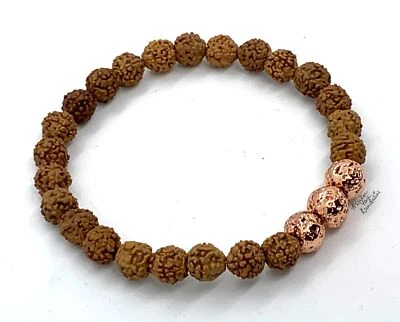 Find Inner Strength & Harmony: Handmade 5 Mukhi Rudraksha & Rose Gold Lava Bead - Image 1 of 4
