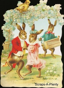 German Embossed Vintage Style Scrap Die Cut Relief - Large Easter Bunnies BK5110 - Picture 1 of 1