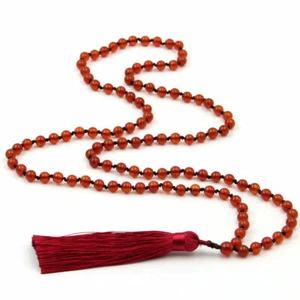 108 Prayer Beads Tibet Buddhist Red Agate Gemstone Mala Necklace Cord Knot - Picture 1 of 1