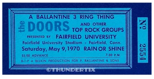 1 1970 THE DOORS UNUSED FULL CONCERT TICKET FAIRFIELD CONN. laminated reprint  - Picture 1 of 1